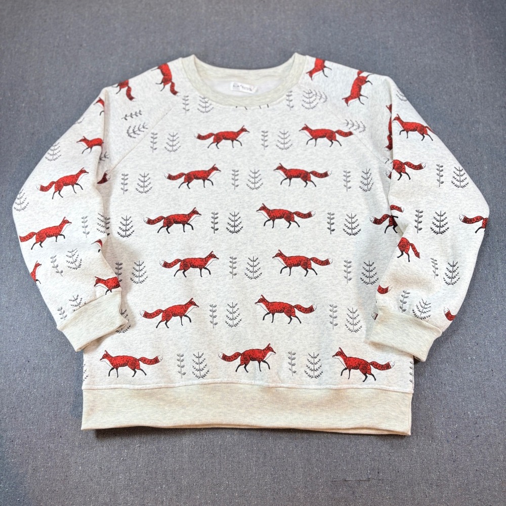 LA Soul Cottagecore Fox Pine Tree Print Crewneck Sweatshirt Whimsical XL NWOT